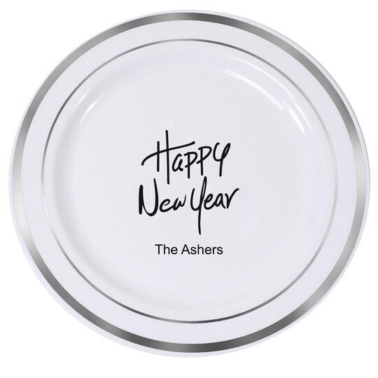 Fun Happy New Year Premium Banded Plastic Plates